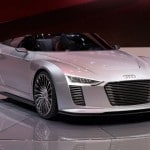 Audi présente sa sportive hybride au Mondial, l’e-tron Spyder l'audi e-tron vue 3/4 avant