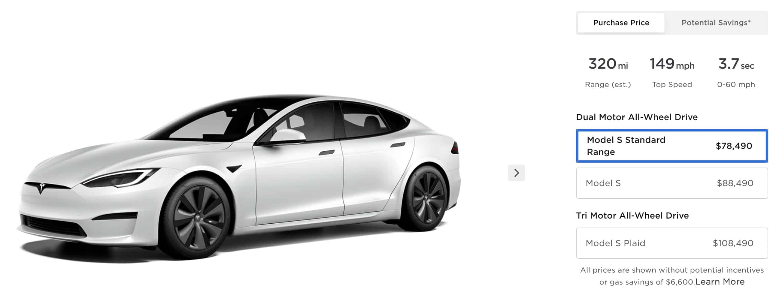 tesla model s standard range